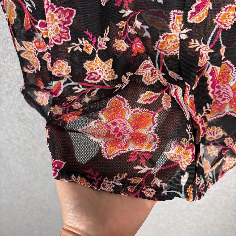 PerSeption Sheer Top 1X Pink‎ Orange Paisley Mesh Romantic Feminine Dark Boho - Picture 4 of 10